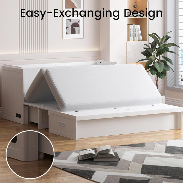 Queen Murphy Cabinet Bed With WhiteHighGlossFinish Mattress