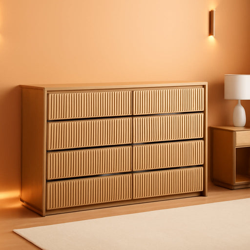 Fluted Dresser for Bedroom with 9 Drawers,62.99" Modern Chest of Drawers with Faux Marble Top, Curved Profile Design,Dresser TV Stand, Wood Drawer Organizer for Living Room, Hallway, Wood