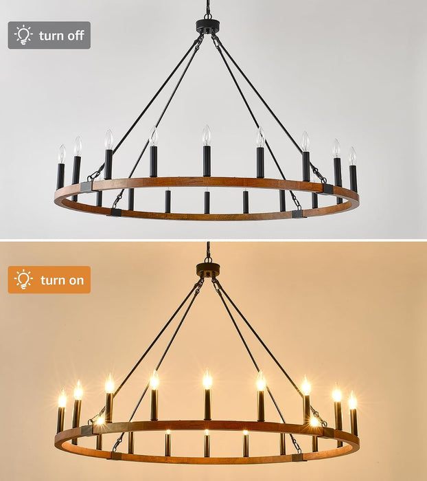 48" Wagon Wheel Light Fixture Large Wood Farmhouse Chandelier 20-Light