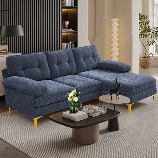 Convertible Sectional Sofa Couch, L-Shaped Couch with Reversible Chaise Lounge, Chenille Fabric Modern Sofa for Living Room, Apartment, Office, 3 Seats, Dark Blue