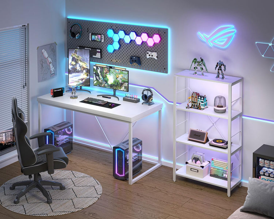 White Computer Desk, Modern Home Office Desk, Small Wood Study Writing Table Workstation for Bedroom Living Room, 47 Inch