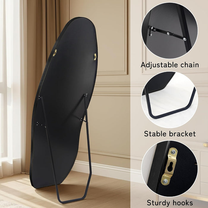 Irregular Full Length Mirror -Black Decor Floor Mirror with Stand 63"X 24"