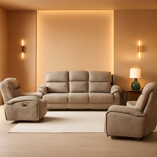 Schmid 3-Piece Polished Microfiber Manual Reclining Sofa Set, Brown