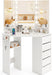Corner Vanity Desk with Mirror and Lights, White Makeup Vanity Table with 5 Drawers, Storage Shelves, Charging Station, 3 Lighting Modes, Compact Vanity Dressing Table for Small Space