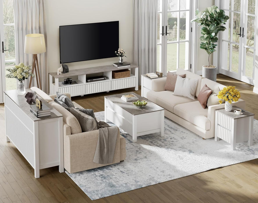 White TV Stand with Storage, Modern Console Table for 65+ Inch Tvs, LED Light Entertainment Center for Living Room, Bedroom, 70 Inch