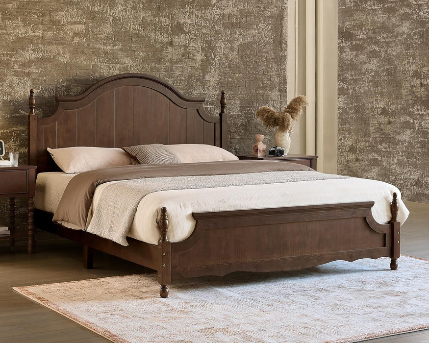 California King Solid Wood Bed Frame with 55" Arched Headboard, Traditional Poster Bed with 12 Wooden Slat Base, No Box Spring Needed/Noise Free& Non Slip/Easy Assembly, Dark Walnut
