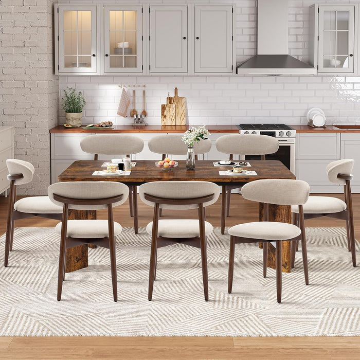 7-Piece Rectangular Dining Table Set for 6, 63" Industrial Kitchen Table with 6 Wooden Upholstered Dinner Chairs for Dining Room, Kitchen, Living Room, Brown+Beige