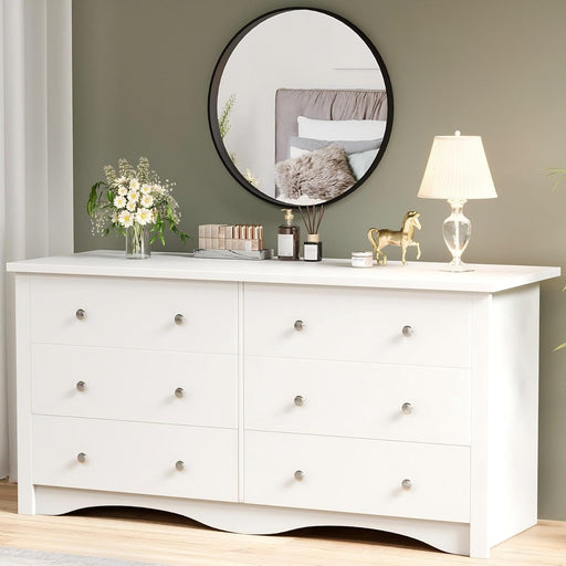 Dresser for Bedroom with 6 Drawer, 47.2" TV Stand, Organizer Drawers for Bedroom, Living, Hallway (Light White)