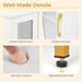 Corner Vanity Desk with Lighted Tri-Fold Mirror, Makeup Table with Charging Station, Fluted Door Cabinet, Storage Shelves, Space Saving Dressing Table with Stool for Bedroom, White & Gold