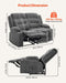 Loveseat Recliner Sofa, Manual Reclining Couch with Heating and Massage, Soft Corduroy Recliner Sofa with USB Ports, Cup Holders and Side Storage Bags, Dual Loveseat Chair for Living Room, Grey