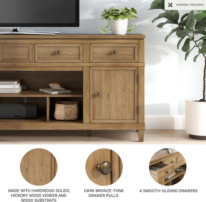 Sharlance Farmhouse 81" TV Stand for Tvs up to 93" with Adjustable Shelves and Wire Management, Light Brown