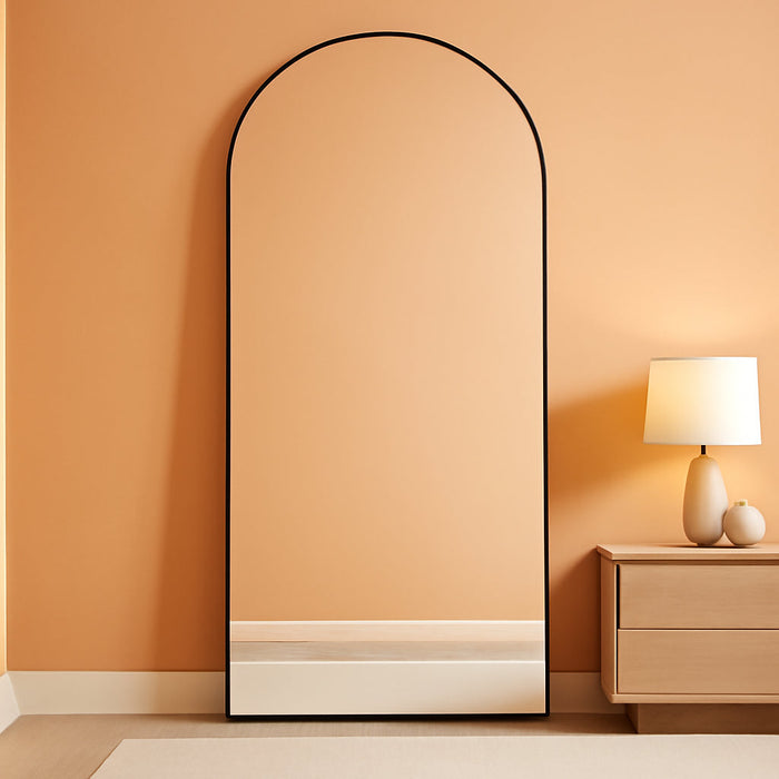 Arched Full Length Mirror 71"X26" - Floor Standing Body Mirror with Aluminum Frame,Leaning Hanging for Bedroom Cloakroom Living Room Black