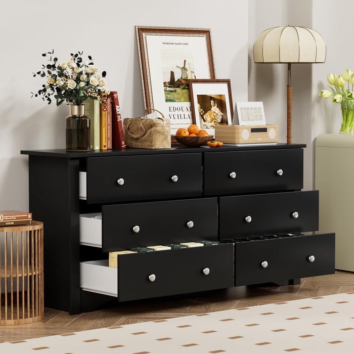 Black 6-Drawer Dresser for Bedroom