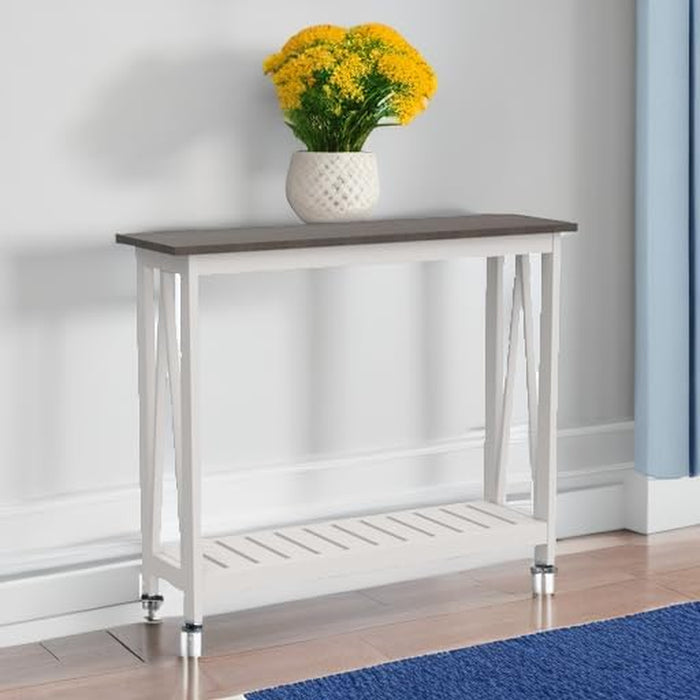 Farmhouse Console Table, Rustic Vintage Narrow Sofa Table for Entryway, Living Room, Hallway, 40 White