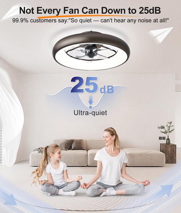 【Upgraded】 Ultra Low Profile Ceiling Fans with Lights and Remote Ultra Quiet 25 Db, 21" Modern Flush Mount Ceiling Fan LED Ceiling Fan