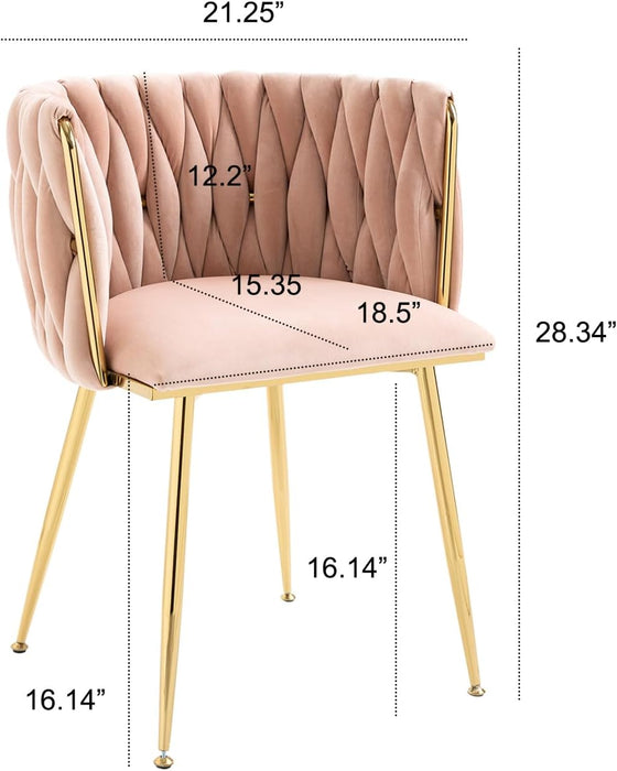 Velvet Dining Chairs Set of 4, Upholstered Dining Room Chairs with Gold Metal Legs, Luxury Tufted Dining Chairs for Living Room, Bedroom, Kitchen (Pink)