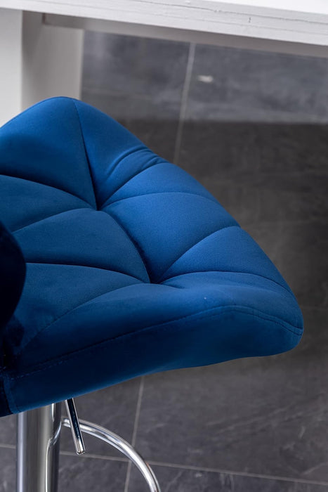 Breni Velvet Diamond Tufted Swivel Adjustable Height Barstools, Set of 2, Blue