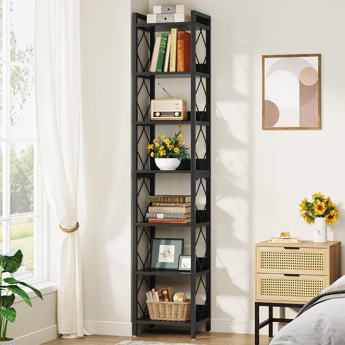 Tribesigns 78.7 Inch Tall Skinny Narrow Bookshelf Bookcase, Black | 7 Tier Bookcase for Small Spaces, Freestanding Display Shelves, Multifunctional Corner Storage Organizer for Home Office