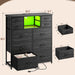 Black Dresser for Bedroom with LED Lights & Power Outlets 2 AC & 2 USB, Fabric 10 Drawer Dressers & Chest of Drawers with Open Shelves for Hallway Living Room Closet, Metal Frame, Wood Top