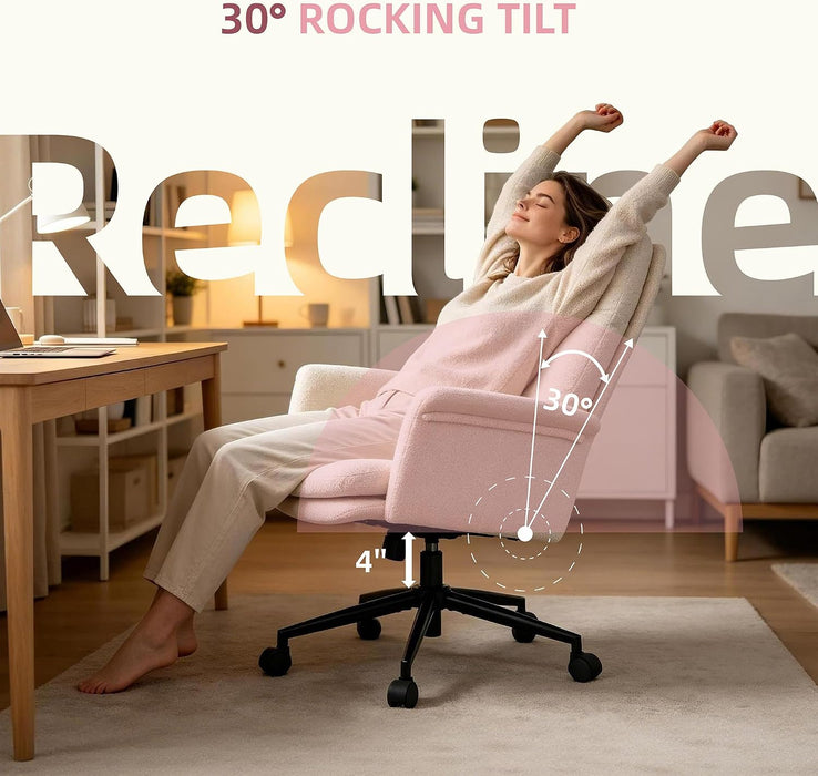 Home Office Desk Chair Comfy with Teddy Velvet Upholstered Seat,Cream