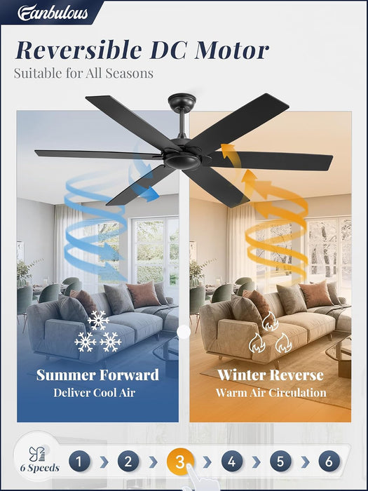 60 Inch Matte Black Ceiling Fan With Remote Included