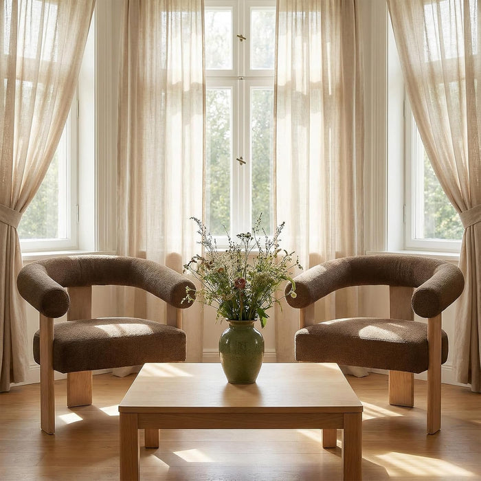 Brown GenerouslyPadded Upholstered Armchair Set Of Two