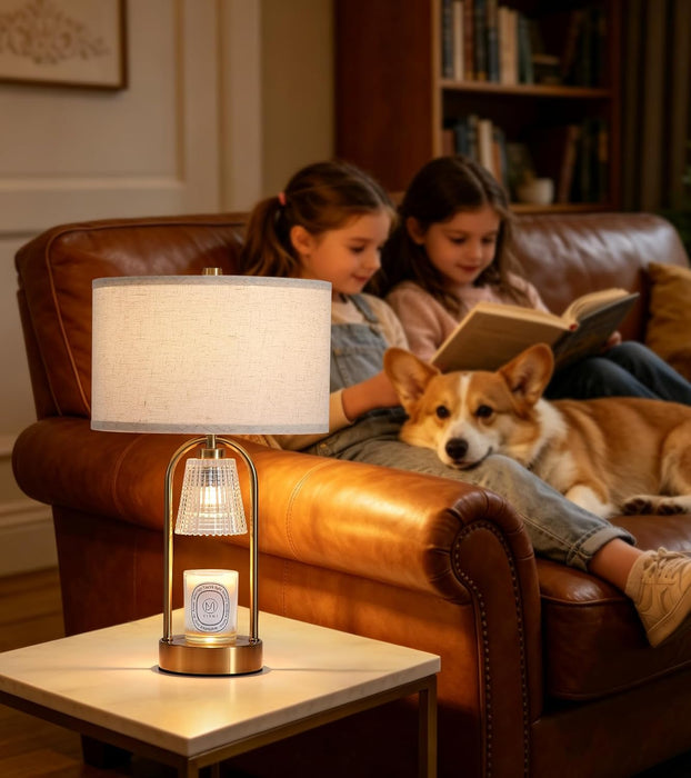 Table Lamp Candle Warmer Lamp with Timer & Dimmer,Antique Brass Gold Wax Melt Warmer,Modern Farmhouse Bedside Lamp for Bedroom Living Room Home Decor Mother’S Day Gifts for Women Bulbs Included