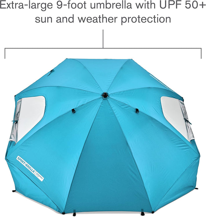 Premiere XL 9-Foot Umbrella - Heavy-Duty 1.25" Center Pole & Twist Handle Auger - UPF 50+ Sun Protection - Privacy Side Panels, Zippered Windows & 2 Interior Pockets - Carry Bag Included