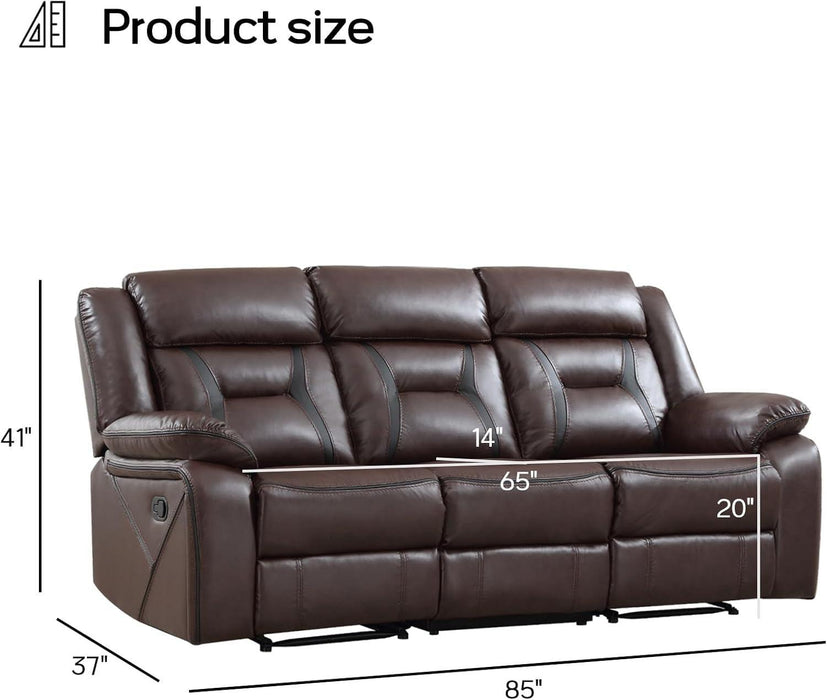 Faux Leather Manual Reclining Sofa, 3 Seat Recliner Sofa Chair, Couch Furniture for Living Room, Furniture, Meeting Room, Dark Brown (3 Seat Sofa)