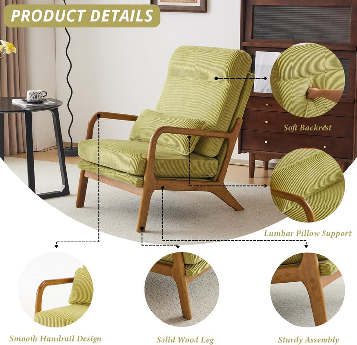 Green Corduroy Mid Century Accent Armchair Cushion