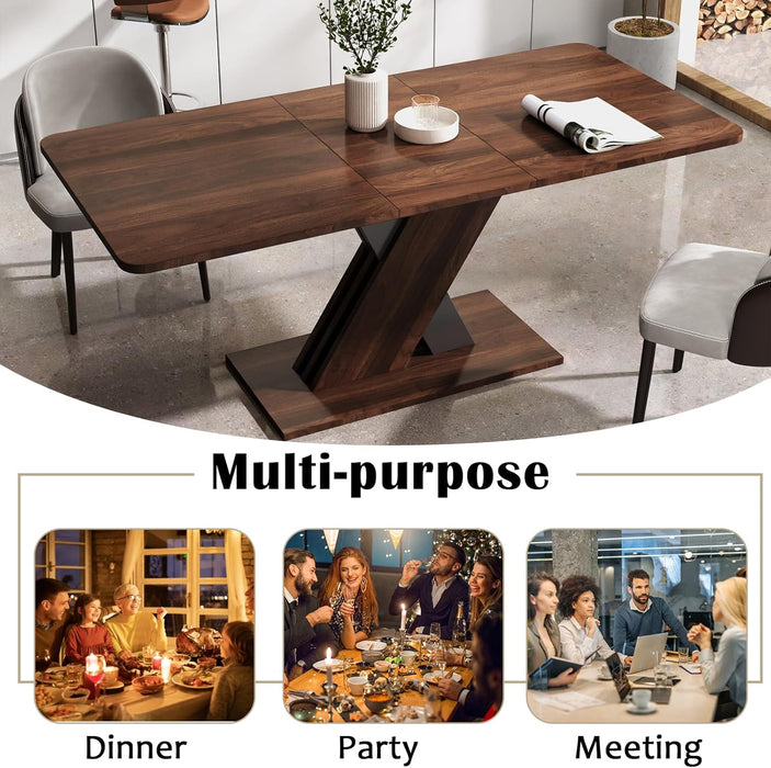 70.87" Extendable Dining Tables for 4 to 8, Mid Century Modern Wooden Expandable Dining Table W/X-Shaped Base, Multifunctional Extendable Large Long Kitchen Dinner Table for Dining Room Walnut