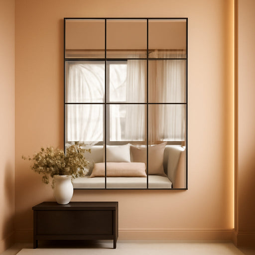 Window Pane Wall Mirror with Metal Frame 40"X30" Black