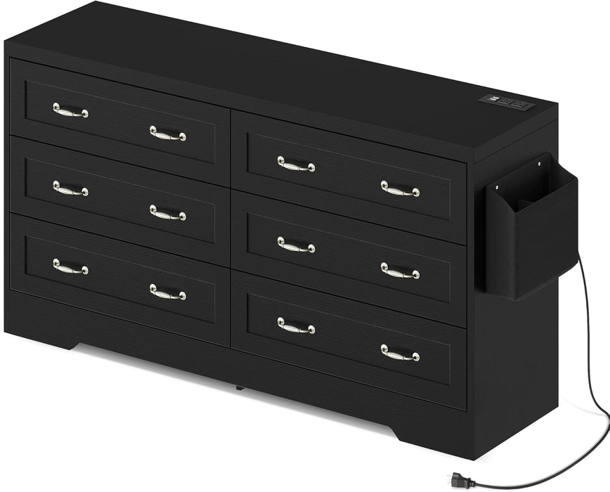 Drawers TV Stand for 65 Inches with Power Outlets -Chest of Drawers Dresser with Side Organizer Bag Entertainment Center TV Console, Black