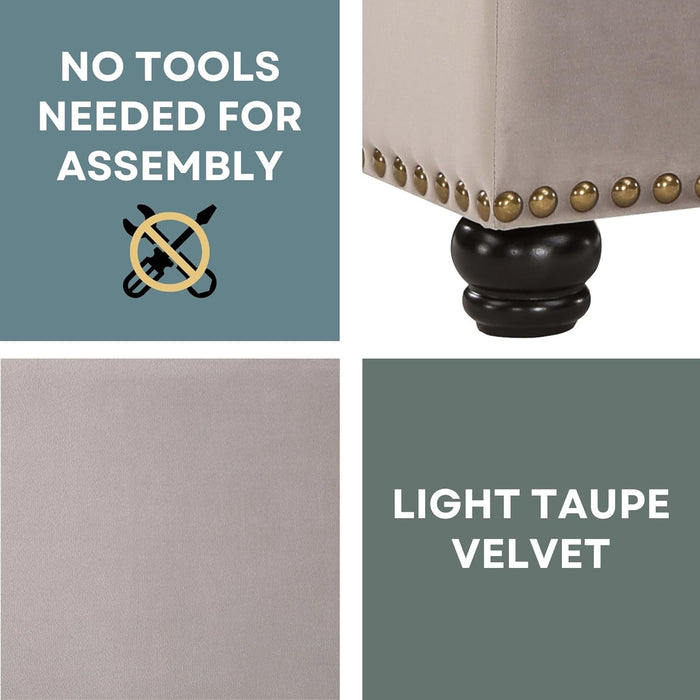 Designs4Comfort 5Th Avenue Storage Ottoman 24" Contemporary Foot Stool and Seat with Hinged Lid for Living, Dining Room, Office, Den, Velvet Light Taupe