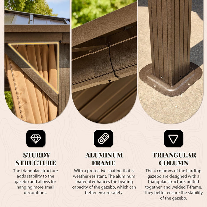 10' X 12' Hardtop Gazebo, Metal Gazebo with Aluminum Frame, Double Galvanized Steel Roof, Curtains and Netting Included, Pergolas for Patios, Garden, Parties, Lawns