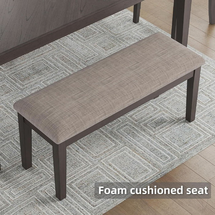 Wrenning Diamond Patterned Dining Table Set, 4 Upholstered Chairs and Bench, Seats 6, Wood, Gray