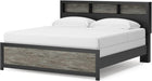 Signature Design by Ashley Jonnifer King Bed Frame with Bookcase Headboard, Storage Cubbies, Engineered Wood and Decorative Laminate, Bedroom Use, Warm Gray and Matte Black