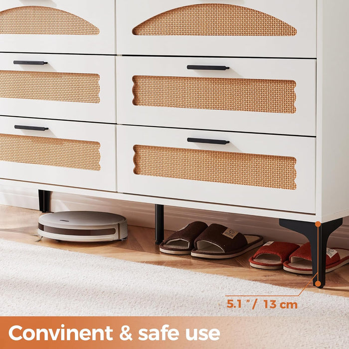 Six Drawer White Dresser With Industrial Stainless