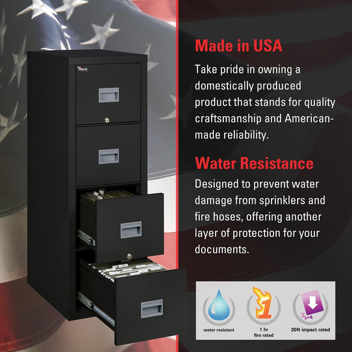 Patriot Vertical 4 Drawer Fire Rated File Cabinet, Black
