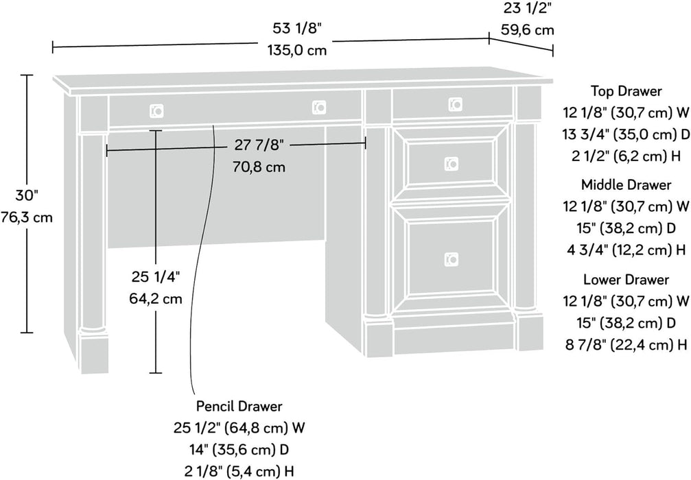 Palladia Computer Desk with Drawers, Home Office Desk with File Cabinet Storage Drawer, Cable Management, Keyboard Tray, in Vintage Oak Finish