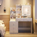 Vanity Desk with Mirror and Lights,Makeup Vanity with 6 Drawers and Shelves,Dressing Table with Power Outlet,Makeup Desk with Led Lighted Mirror in 3 Colors,For Bedroom,White