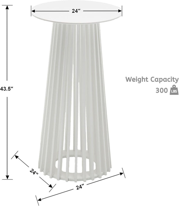 43.5" High round Bar Table, Modern Wood Cocktail Table with Columnar Wooden Strips Base, Stylish Pub Table for Bistro Parties Kitchen Coffee Shop, White