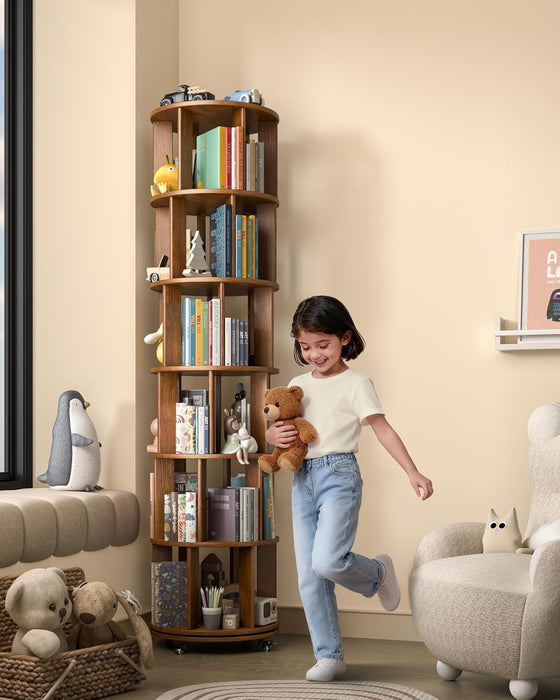 Walnut ThreeSixty Degree Rotating Bookcase On Wheels