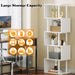 White Geometric Bookshelf 6 Tier S-Shaped Bookcase, Tall Modern Display Storage Shelf, Metal and Wood Decorative Freestanding Room Divider Shelves for Bedroom, Living Room, Office