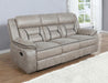 Home Furnishings - Greer - Fabric - Upholstered Motion Reclining Sofa with Drop-Down Console Stainless Steel Cupholders - Living Room - 30-Inch - Taupe - 651351