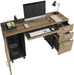 Modern Design Venice Computer Desk with Lockable Drawers, 53 Inch Home Office Desk with Storage Cabinet, Keyboard Tray & Cable Management, Modern Study Writing Desk for Small Spaces, Walnut and Black