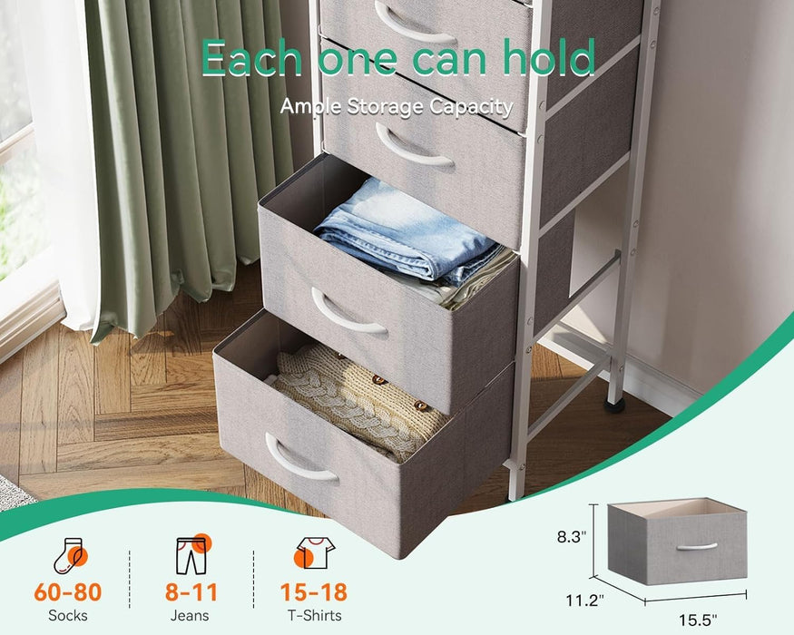 Dresser for Bedroom with 5 Storage Drawers, 48" Tall Dresser Chest of Drawers Fabric Dresser with Sturdy Steel Frame, Light Grey