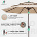 9FT 3 Tier Patio Umbrella Outdoor Market Umbrella Table Umbrellas with 8 Ribs 1.5 Pole Push Button Tilt and Crank UV Protection for Garden,Beige