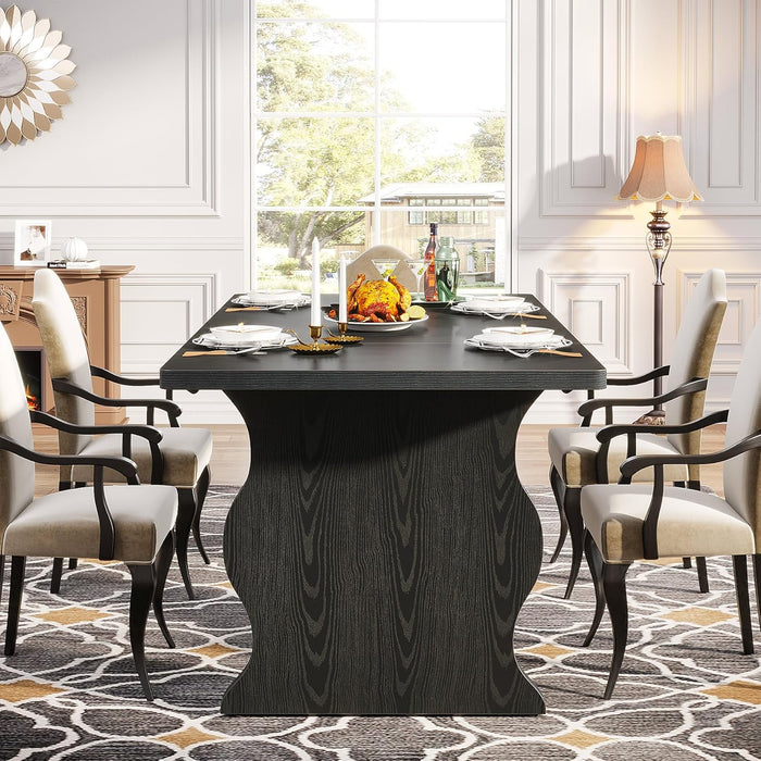 Black Dining Table for 4-6, 63-Inch Rectangular Modern Kitchen Table, Farmhouse Large Kitchen & Dining Room Furniture