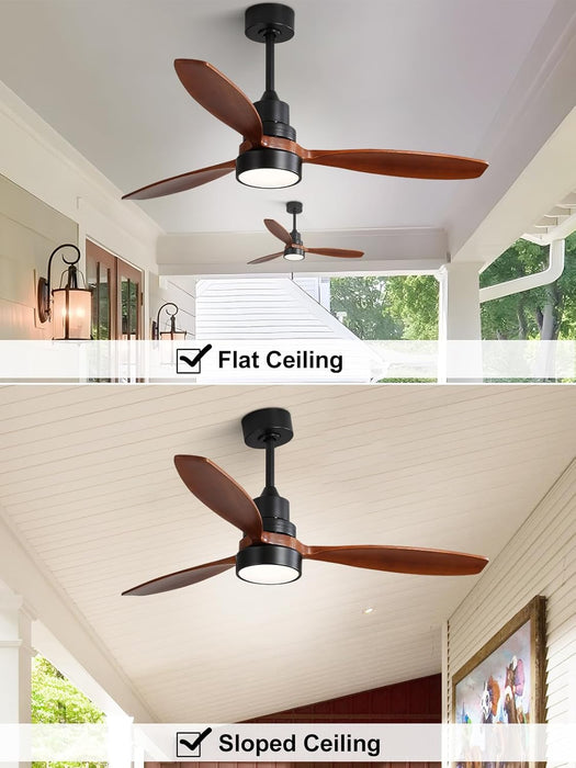 Ceiling Fan with Lights, 52 Inch Low Profile Flush Mount Mordern Wood Ceiling Fan with Remote for Indoor Farmhouse Bedroom Living Room Outdoor Patio Porch, Reversible DC Motor, Noiseless